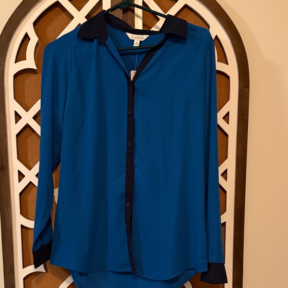 Charming Charlie Blue and Black Button-Down Shirt